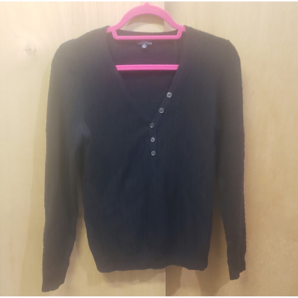 Society Black Cable knit Button Front V-Neck Pullover Sweater Sz M Wool&Cashmere